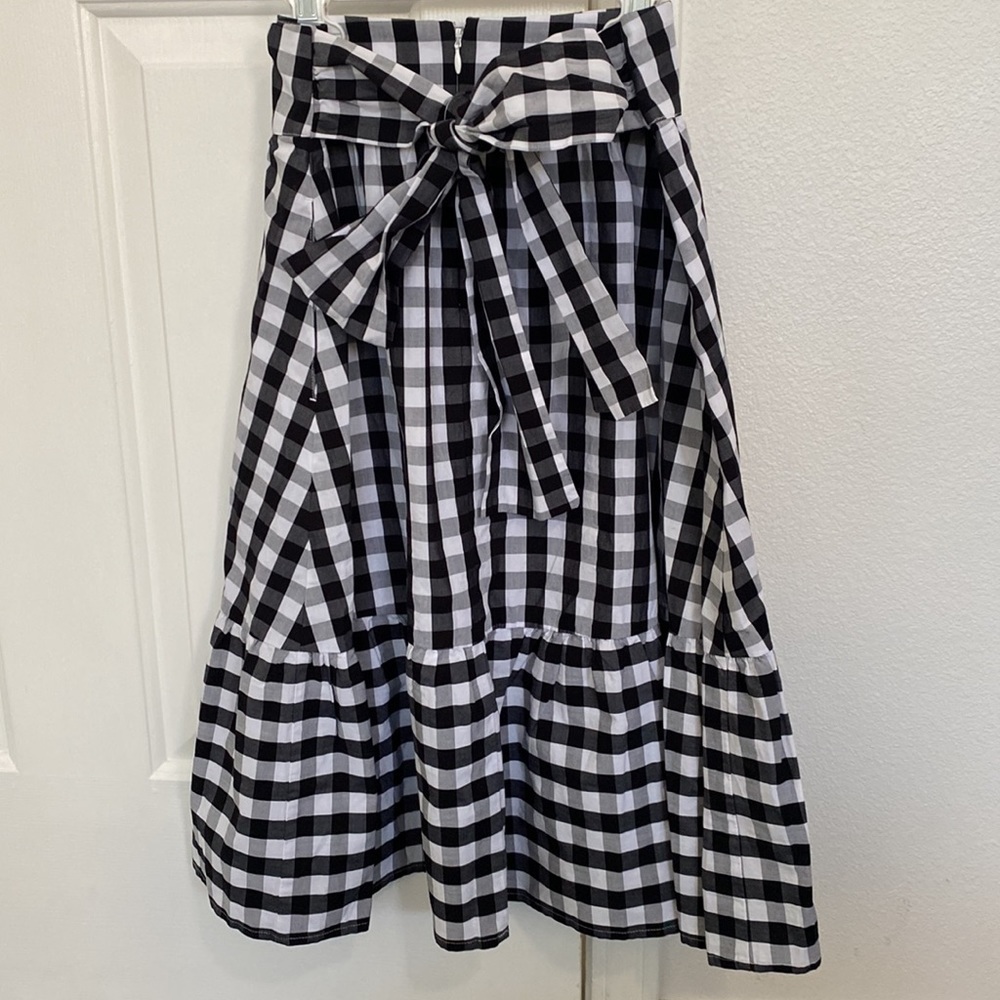 J. Crew Factory midi gingham skirt with fabulous bow.